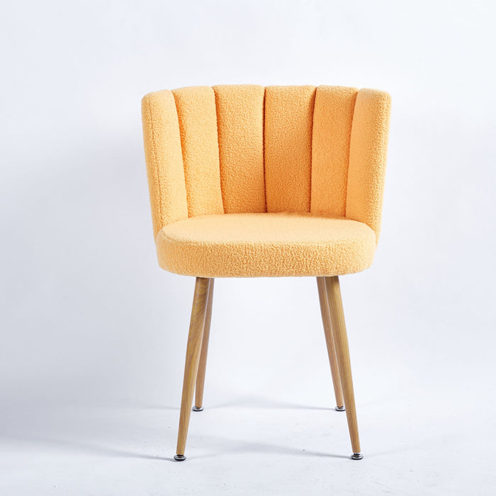Set of two Giga modern dining chairs with wood-colored iron tube legs, cushioned seats, and comfortable backrests.