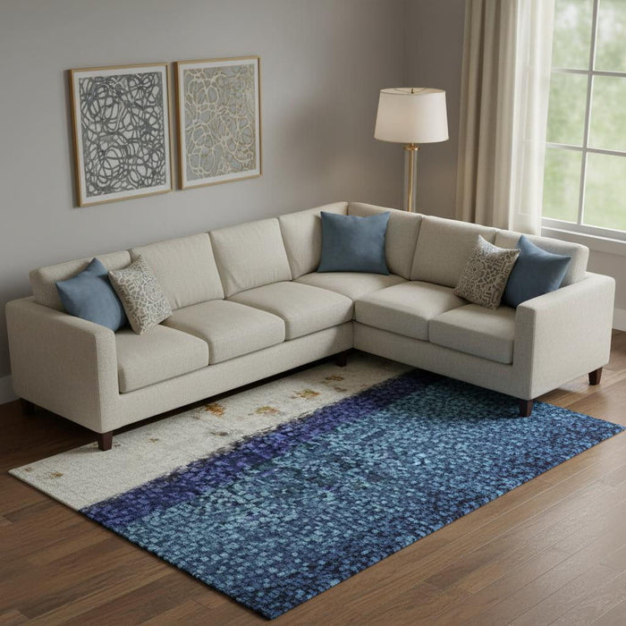 10' X 14' Abstract Washable Area Rug With UV Protection (709576) - Artichoke Green / Blue / Ivory