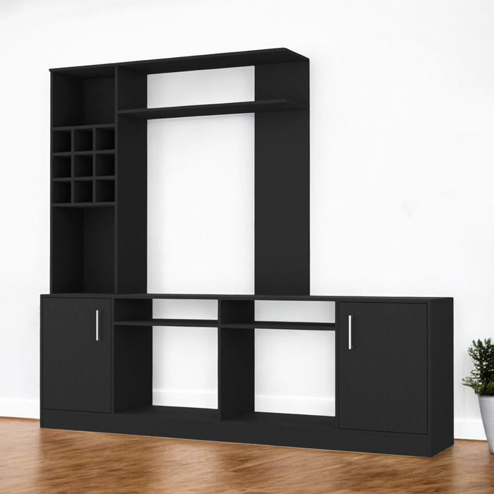 78" Wood Enclosed And Open Storage Entertainment Center With Bookcase - Black