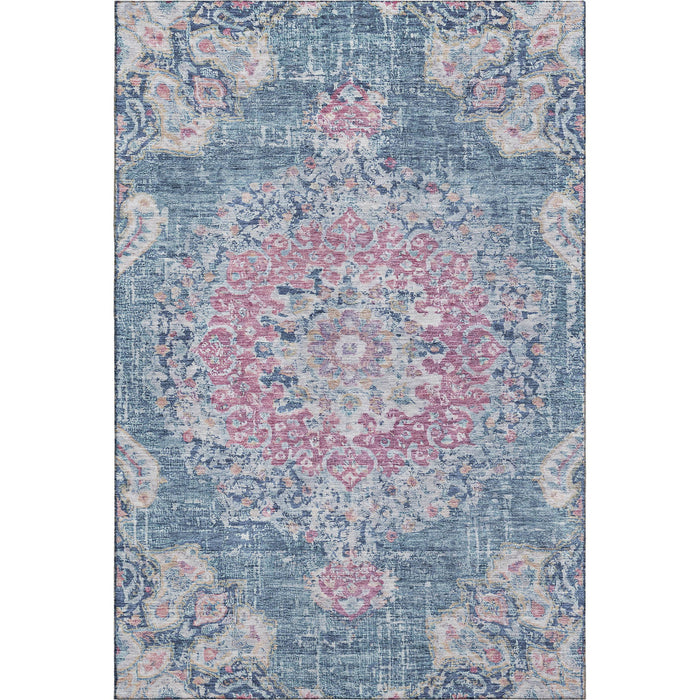 10' X 14' Floral Washable Area Rug With UV Protection (692238) - Blue / Blush / Ivory