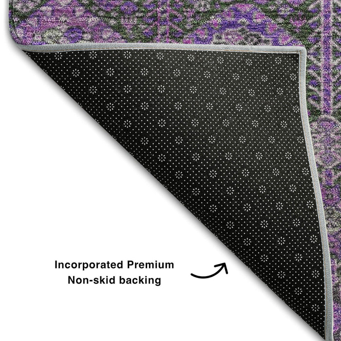 8' Tribal Washable Round Rug With UV Protection (649891) - Purple / Ivory