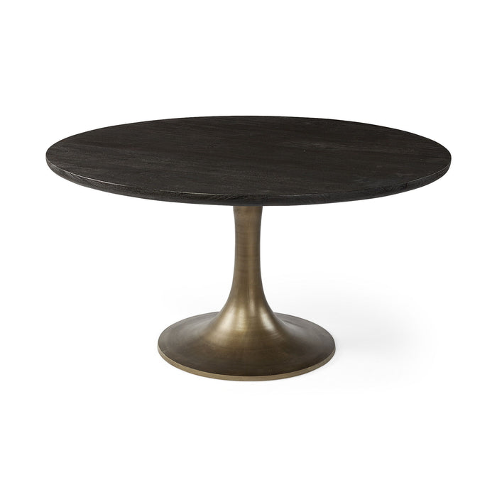 54" Rounded Solid Wood And Metal Pedestal Base Dining Table - Brown
