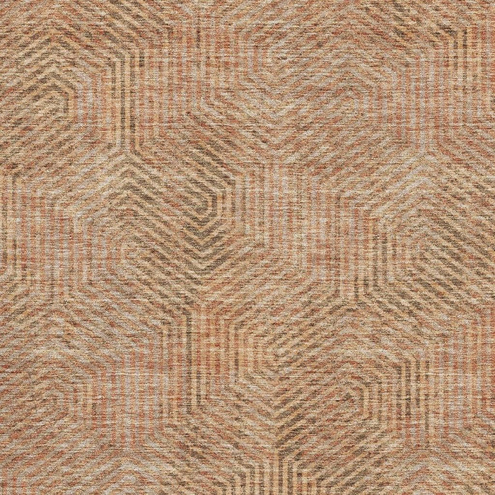 10' X 14' Geometric Washable Area Rug With UV Protection (672482) - Copper / Beige