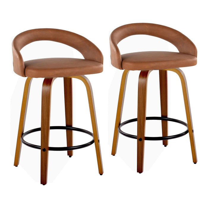 Grotto - 32.5" Upholstered Fixed-Height Counter Stool (Set of 2) - Walnut Wood Base
