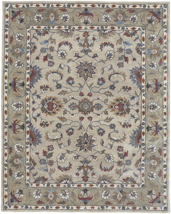 9' x 12' Wool Floral Tufted Handmade Stain Resistant Area Rug - Ivory Taupe And Blue
