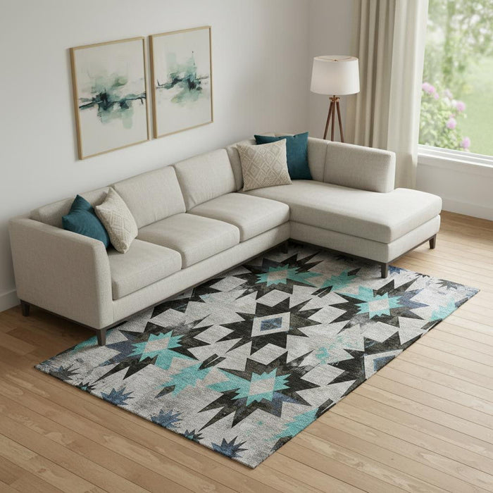 10' X 14' Diamond Washable Area Rug With UV Protection (707173) - Black / Gray / Blue