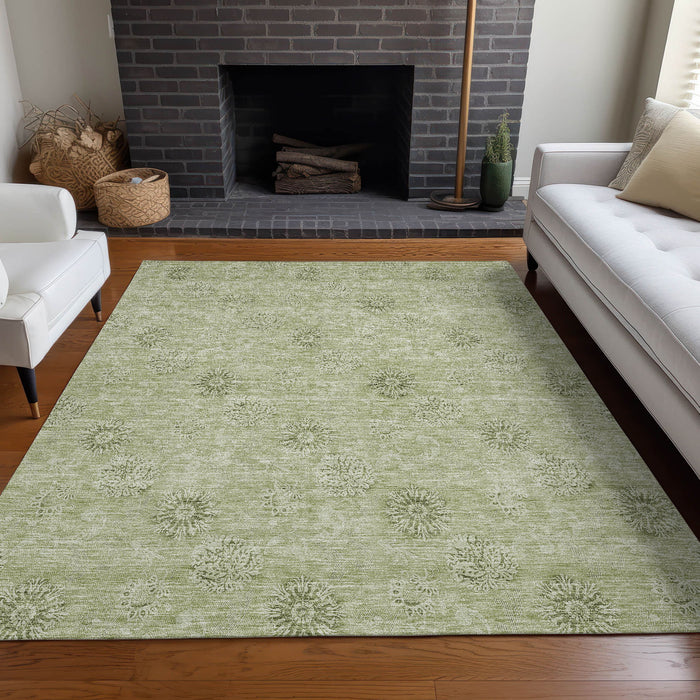 10' X 14' Floral Washable Area Rug With UV Protection - Sage And Ivory