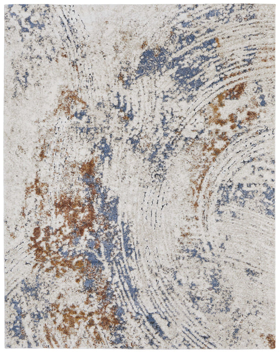 8' x 10' Abstract Power Loom Area Rug - Ivory Blue And Brown