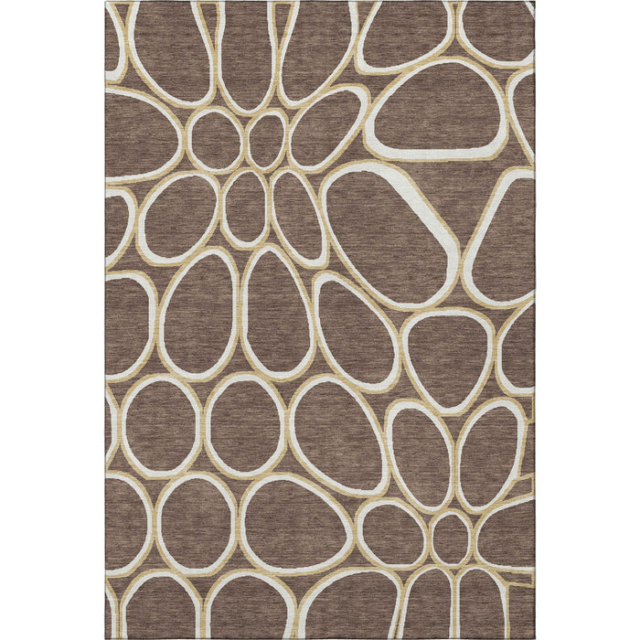 10' X 14' Geometric Washable Area Rug With UV Protection (681677) - Brown / Ivory / Gold