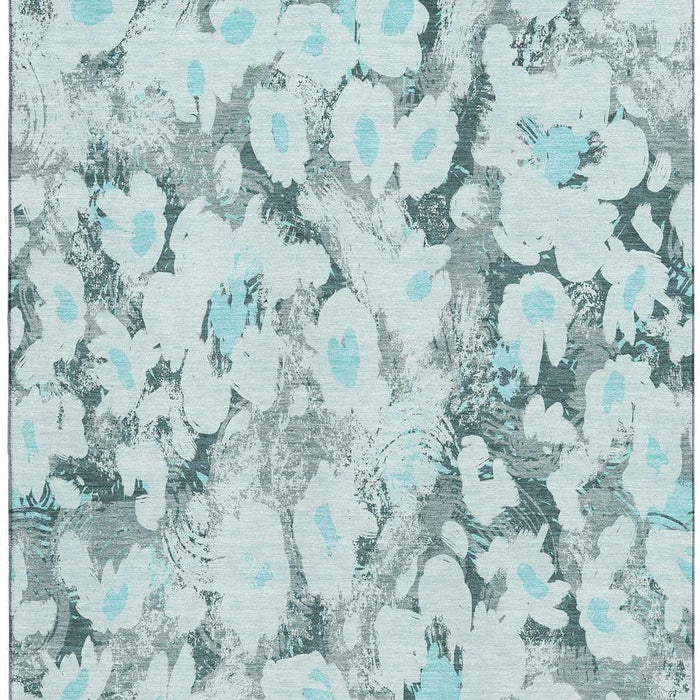 10' X 14' Floral Washable Area Rug With UV Protection (648178) - Teal / Gray / Ivory