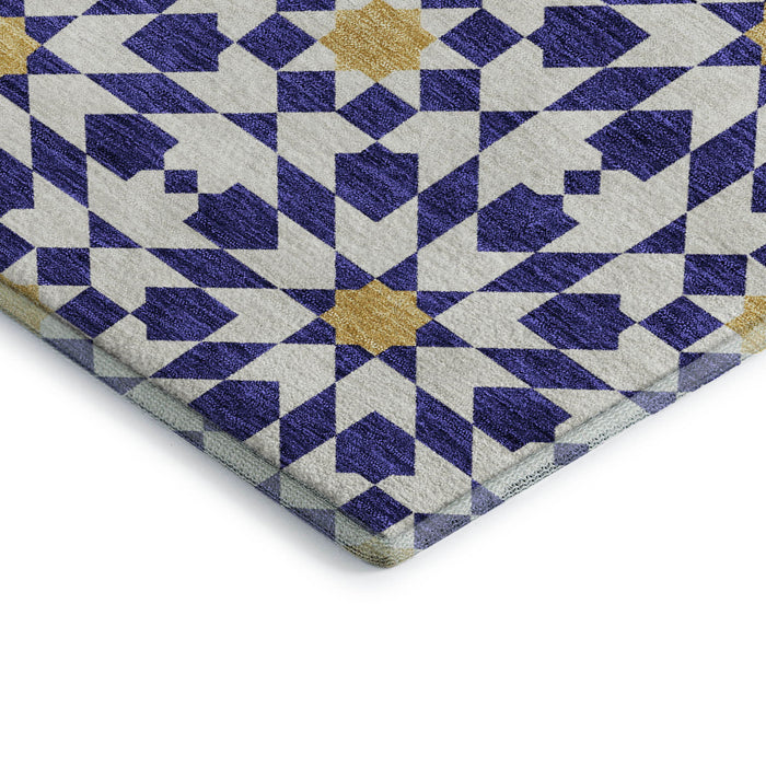 8' X 10' Geometric Washable Area Rug With UV Protection - Navy Blue