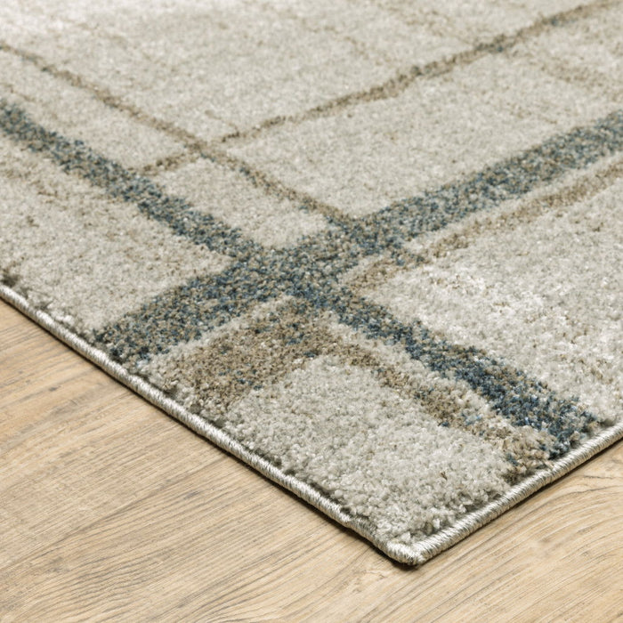 10' x 13' Geometric Power Loom Area Rug - Gray Teal Beige And Tan