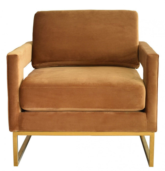 Velvet Arm Chair - Camel And Gold