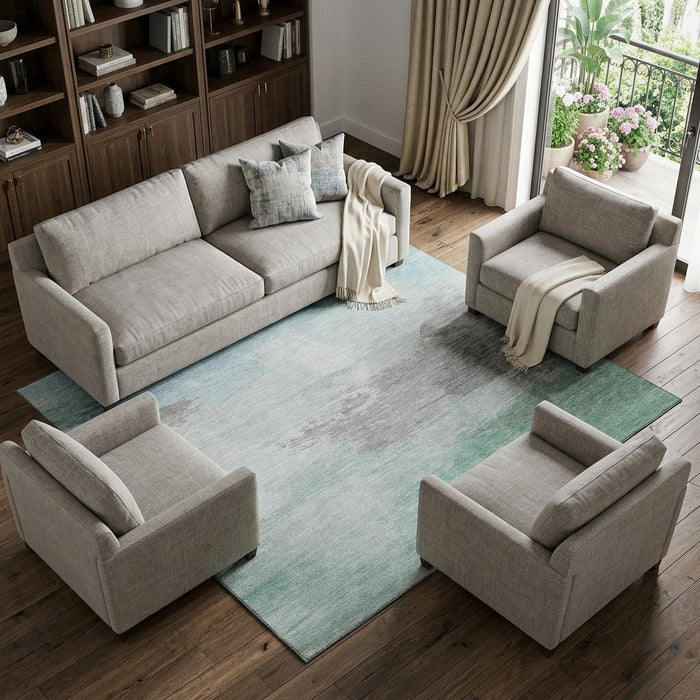 10' X 14' Abstract Washable Area Rug With UV Protection (694188) - Pale Aqua / Gray / Silver