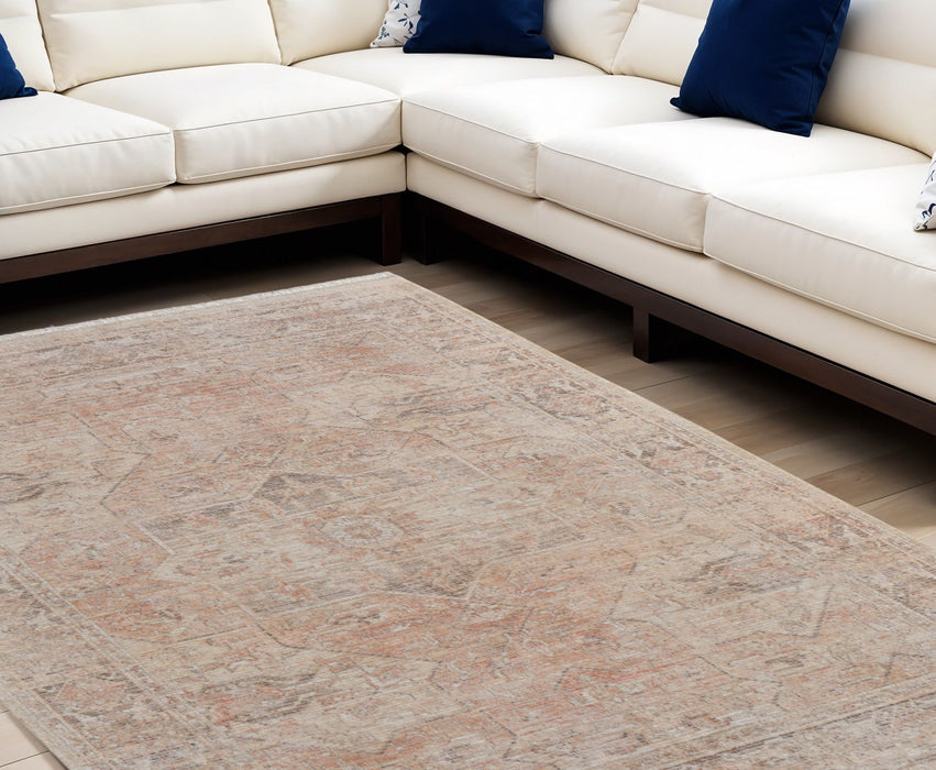 9' X 12' Oriental Hand Woven Distressed Area Rug With Fringe - Tan