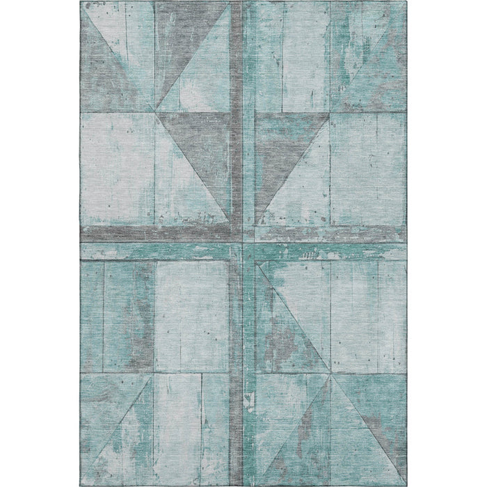 10' X 14' Geometric Washable Area Rug With UV Protection (706529) - Teal / Gray