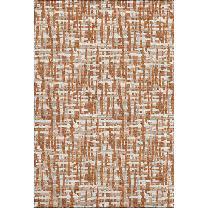 10' X 14' Abstract Geometric Washable Area Rug With UV Protection (683021) - Terra Cotta / Ivory / Beige