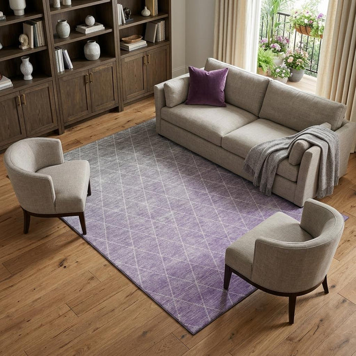 10' X 14' Geometric Washable Area Rug With UV Protection (688177) - Lavender / Ivory