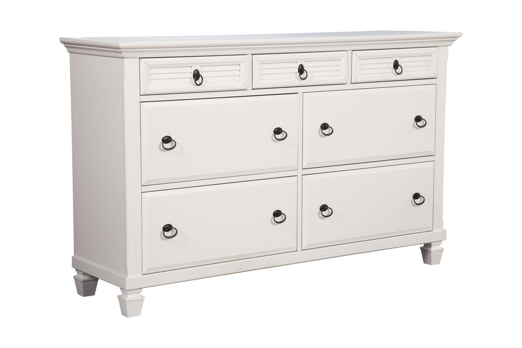 Solid Wood 7 Drawer Double Dresser - White