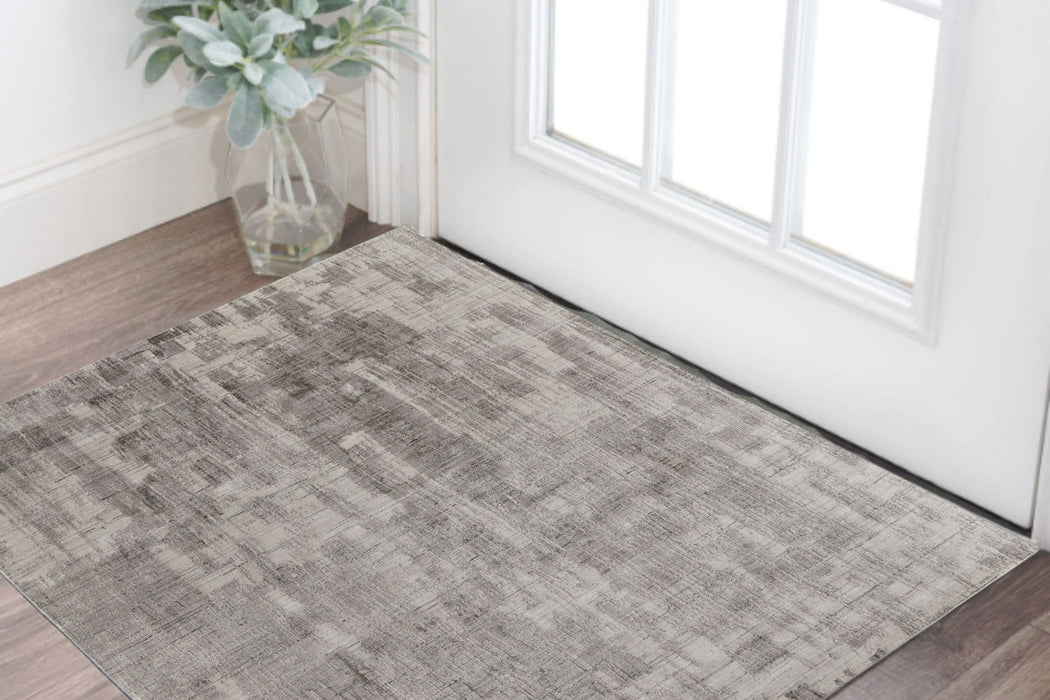 3' x 5' Abstract Hand Woven Worn Faded Area Rug - Gray And Ivory