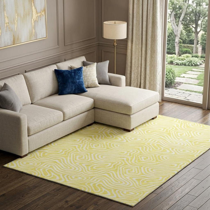 10' X 14' Abstract Washable Area Rug With UV Protection (680927) - Yellow / Ivory