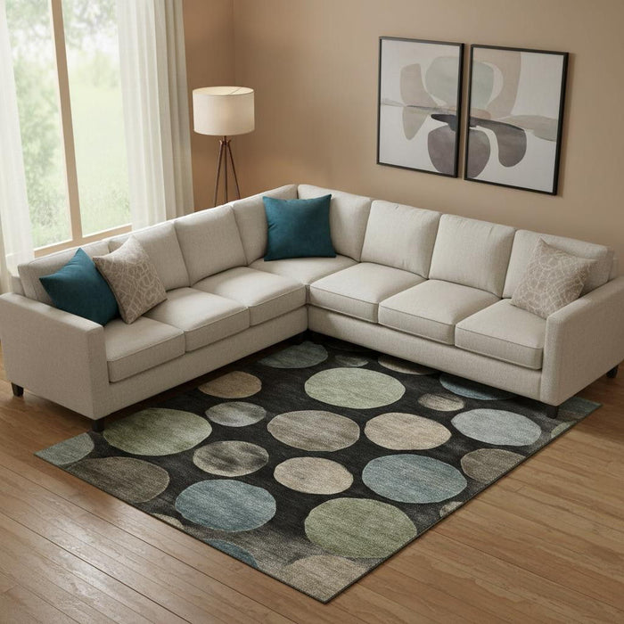 10' X 14' Geometric Washable Area Rug With UV Protection (716809) - Black / Taupe