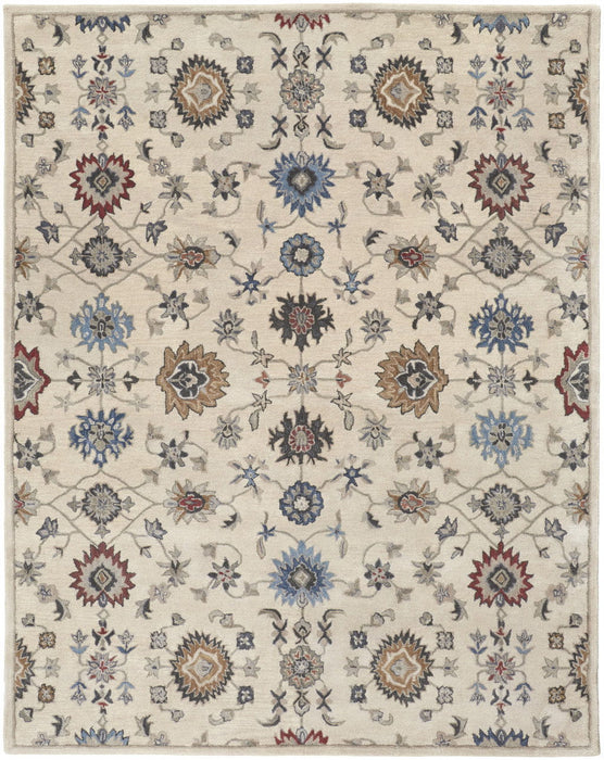 10' x 14' Wool Floral Hand Tufted Area Rug - Ivory And Blue