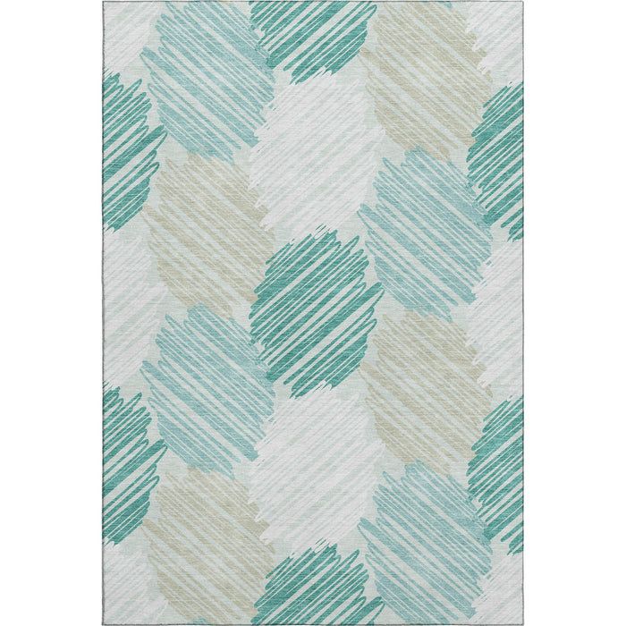 10' X 14' Geometric Washable Area Rug With UV Protection (708904) - Teal / Ivory / Gray
