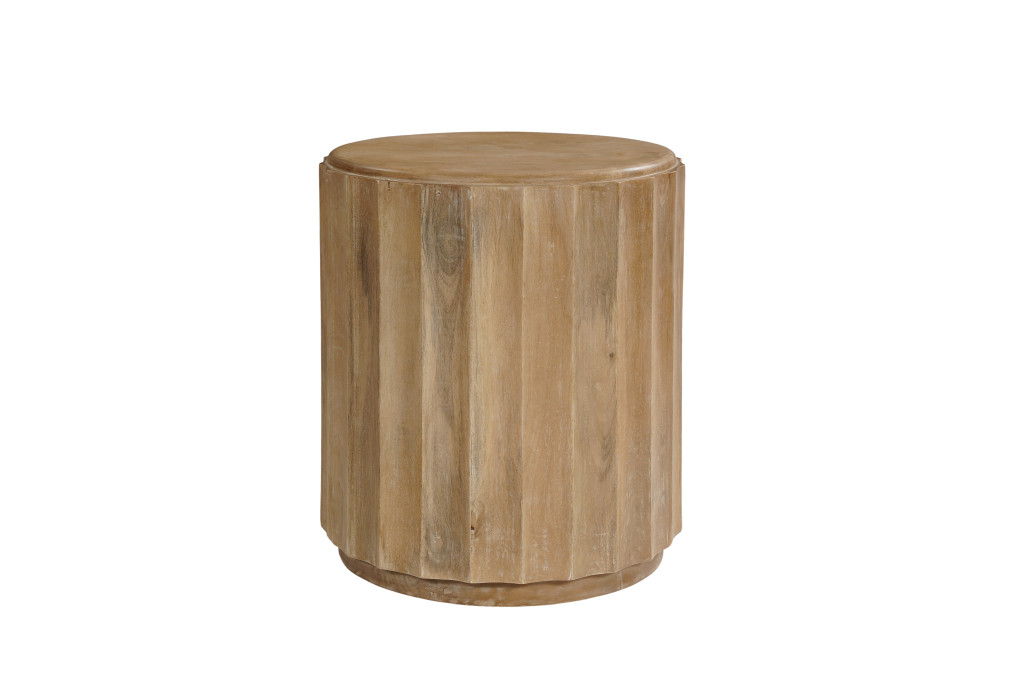 Solid Wood Round Block End Table - Brown