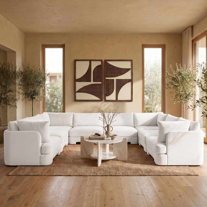 Meridian Furniture Hammond velvet performance fabric 8-piece U-shaped sectional sofa with plush upholstery and modern design.