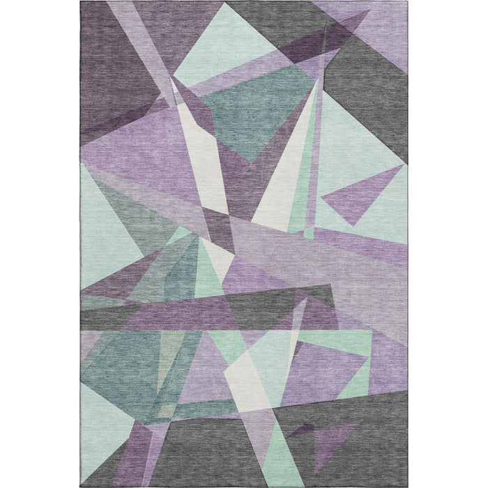10' X 14' Geometric Washable Area Rug With UV Protection (694761) - Purple / Ivory / Teal