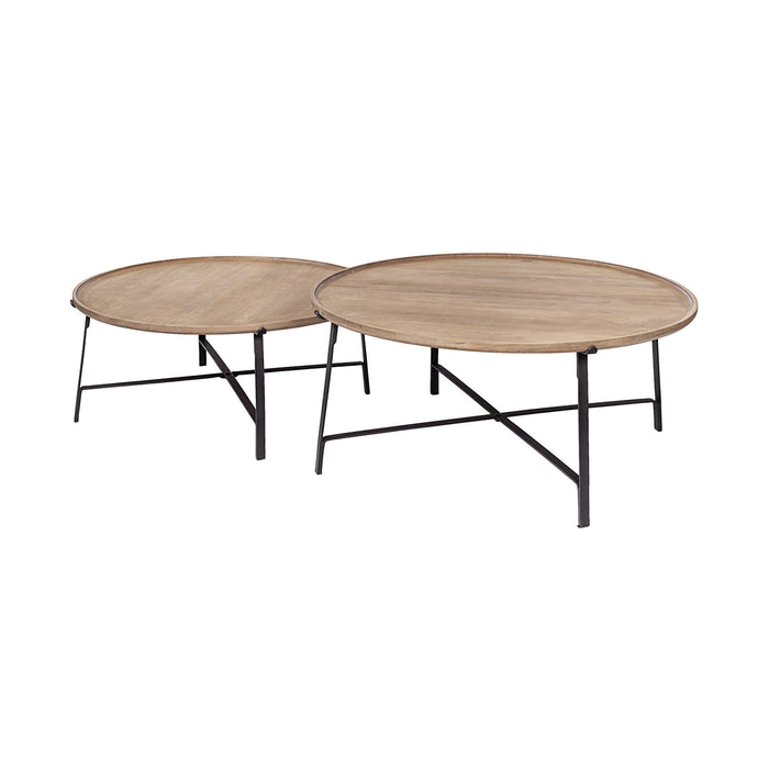 Solid Wood And Iron Round Nested Coffee Tables (Set of 2) - Brown And Black