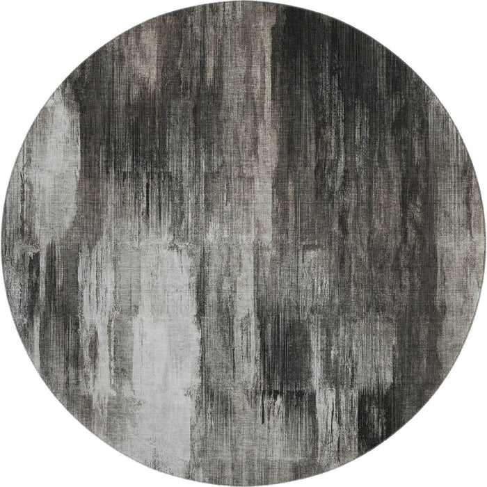 8' Abstract Washable Round Rug With UV Protection (649603) - Gray / Ivory