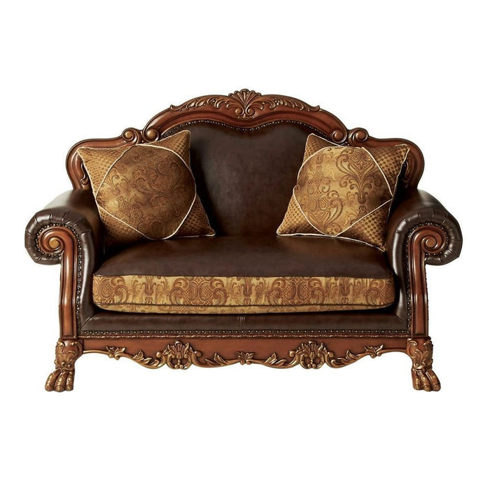 Blossom Pink Faux Leather Floral Tufted Arm Chair - Brown And Cherry