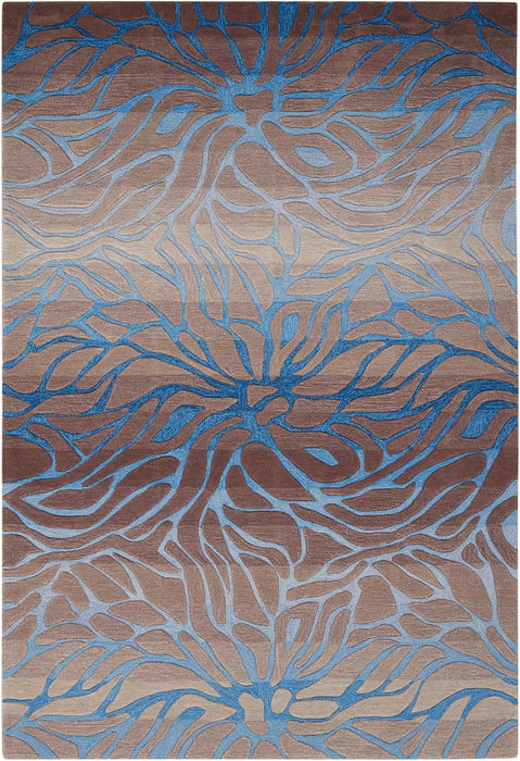 8' X 11' Boical Leaves Area Rug - Gray And Blue