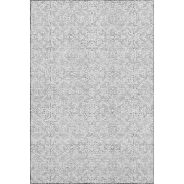 10' X 14' Medallion Washable Area Rug Polyester With UV Protection - Silver And Gray
