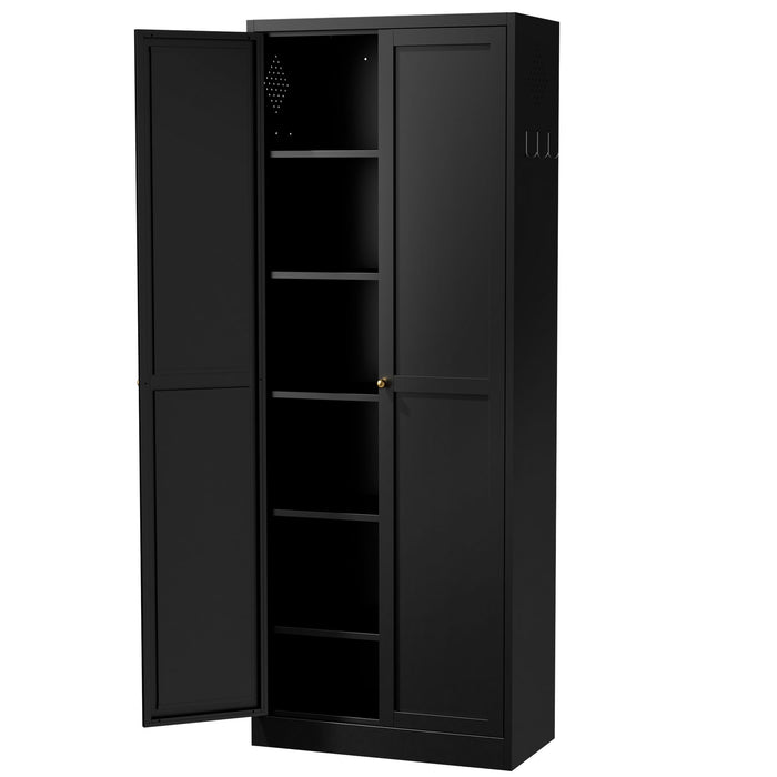 Giga kitchen pantry accent cabinet with four adjustable shelves and a sturdy freestanding design for organized storage.
