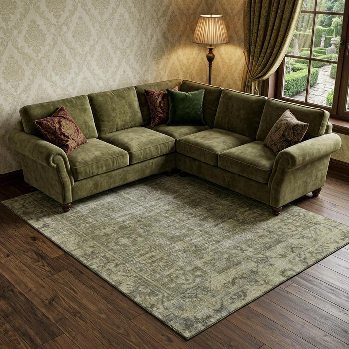 10' X 14' Oriental Washable Area Rug With UV Protection (691962) - Olive Green / Silver
