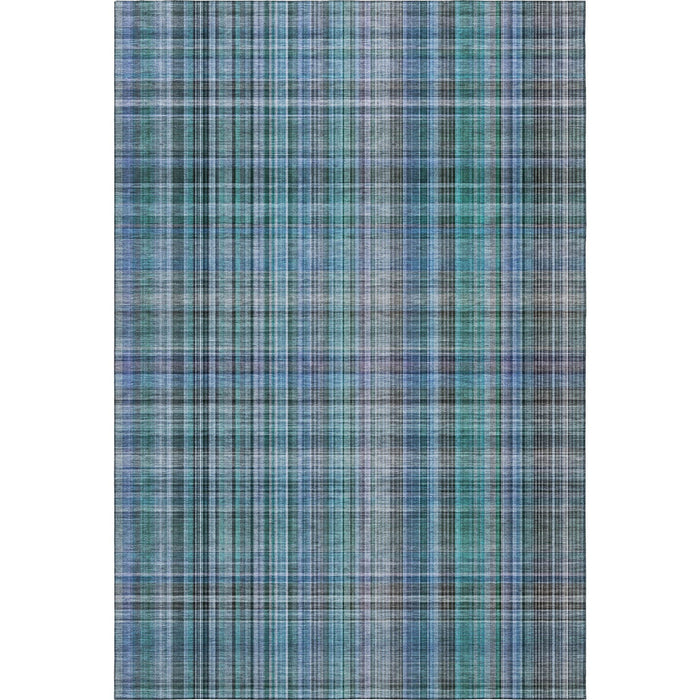 8' X 10' Plaid Washable Area Rug With UV Protection (648308) - Teal / Gray
