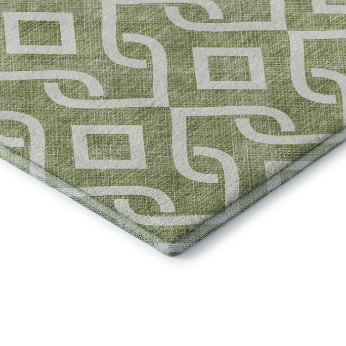 10' X 14' Geometric Washable Area Rug With UV Protection (652503) - Green / Ivory