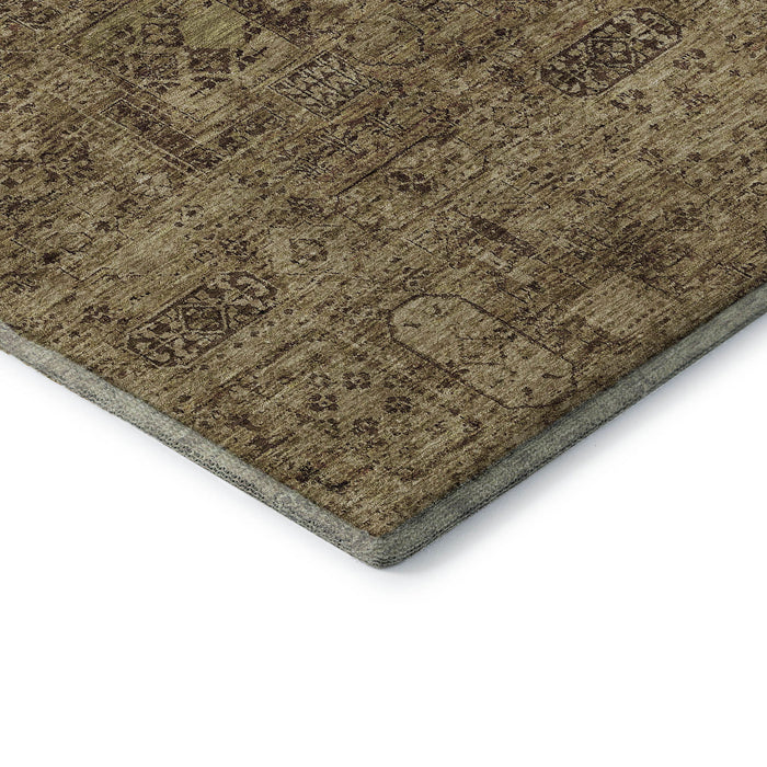10' X 14' Floral Washable Area Rug With UV Protection (651196) - Coffee / Charcoal