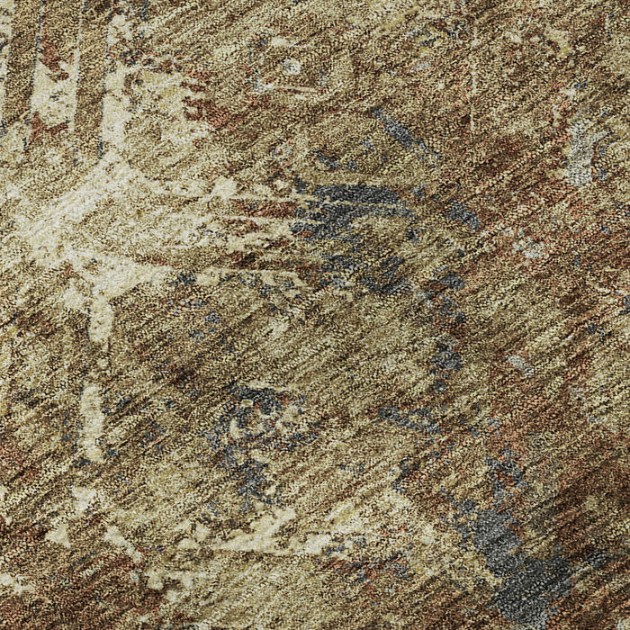 9' X 12' Copper Diamond Washable Area Rug With UV Protection - Brown