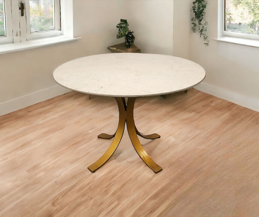 48" Rounded Marble And Iron Pedestal Base Dining Table - Ivory