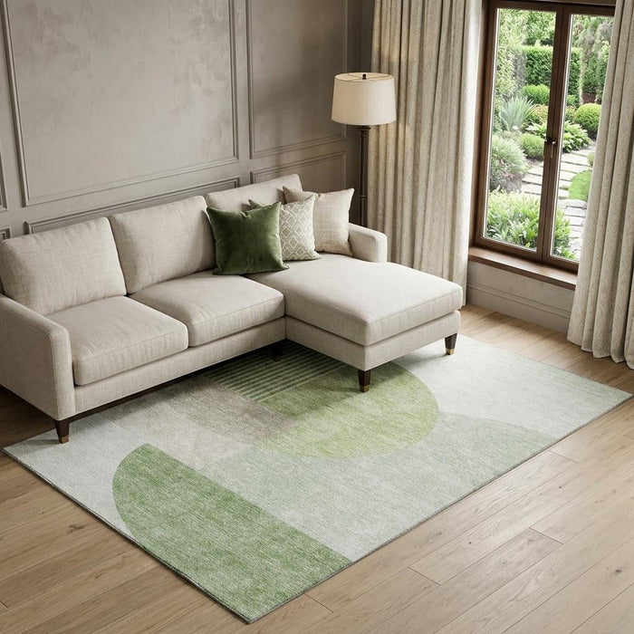10' X 14' Geometric Washable Area Rug With UV Protection (655854) - Olive Green / Beige