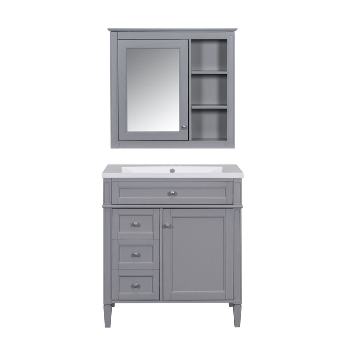 Giga bathroom vanity with medicine cabinet, modern storage with 2 soft-closing doors and 4 drawers in sleek design