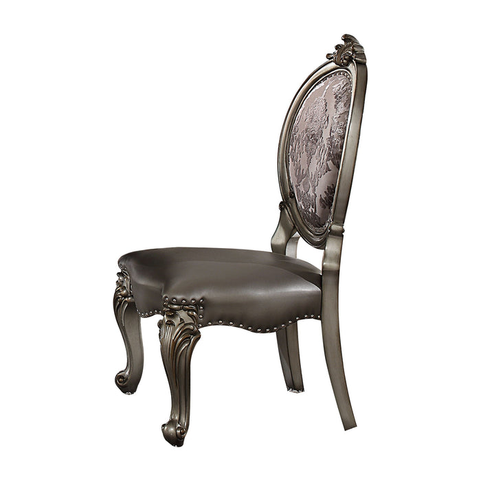 Upholstered Faux Leather Solid Wood King Louis Back Dining Side Chairs (Set of 2) - Silver