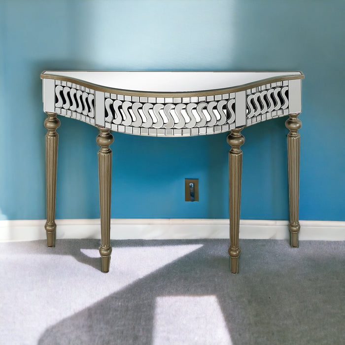 Mirrored Glass Free Form Console Table - Silver And Gold