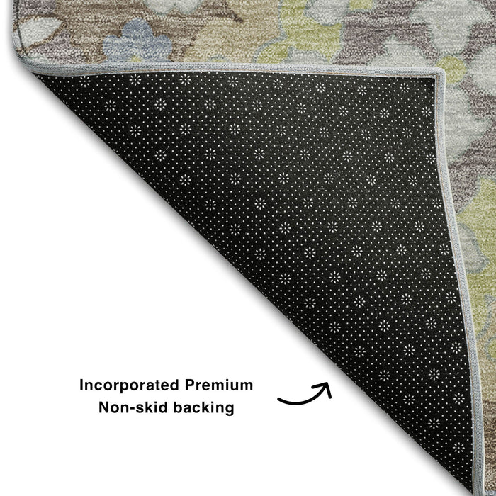 10' X 14' Oriental Washable Area Rug With UV Protection (678880) - Taupe / Peach / Artichoke Green