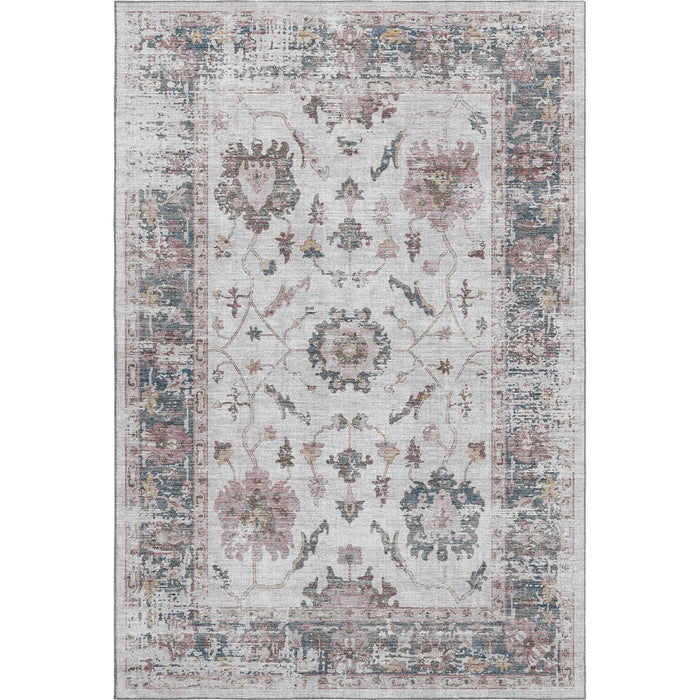 10' X 14' Oriental Washable Area Rug With UV Protection (709866) - Blush / Ivory / Denim Blue