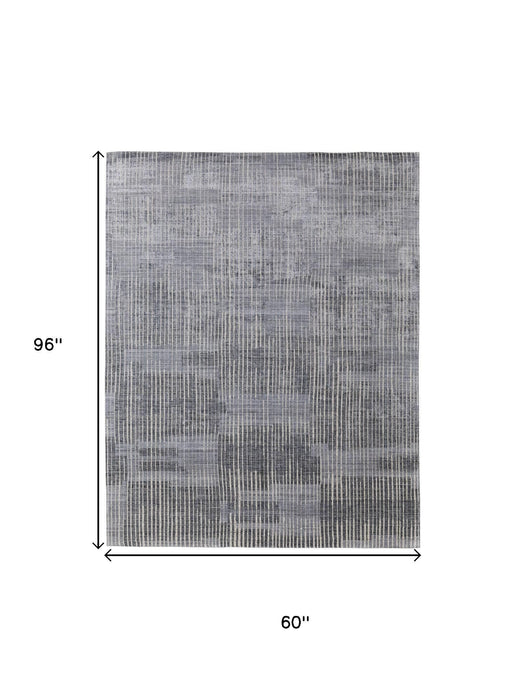 5' X 8' Abstract Hand Woven Distressed Area Rug (566947) - Blue / Ivory / Gray